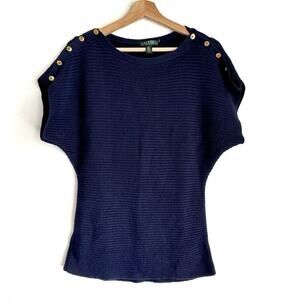Lauren by Ralph Lauren navy boatneck short sleeve sweater size medium